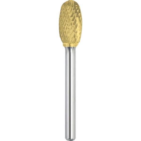 Made in USA - 1/2" Cut Diam, 1/4" Shank Diam, Oval Head Double Cut Burr - Carbide, 7/8" LOC, 2-5/8" OAL - Apex Tool & Supply