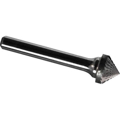 Made in USA - 7/16" Cut Diam, 1/4" Shank Diam, Cone Head Diamond Cut Burr - Carbide, 1/4" LOC, 2" OAL - Apex Tool & Supply