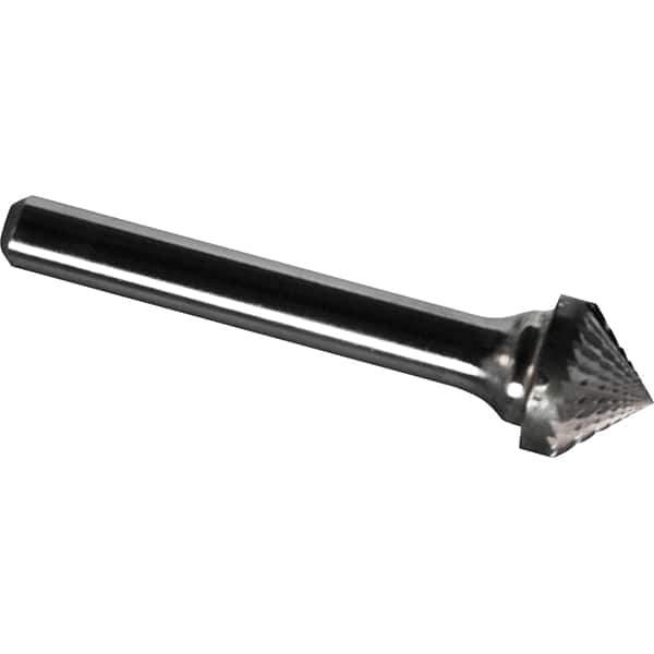 Made in USA - 5/16" Cut Diam, 1/4" Shank Diam, Cone Head Diamond Cut Burr - Carbide, 3/16" LOC, 1-15/16" OAL - Apex Tool & Supply