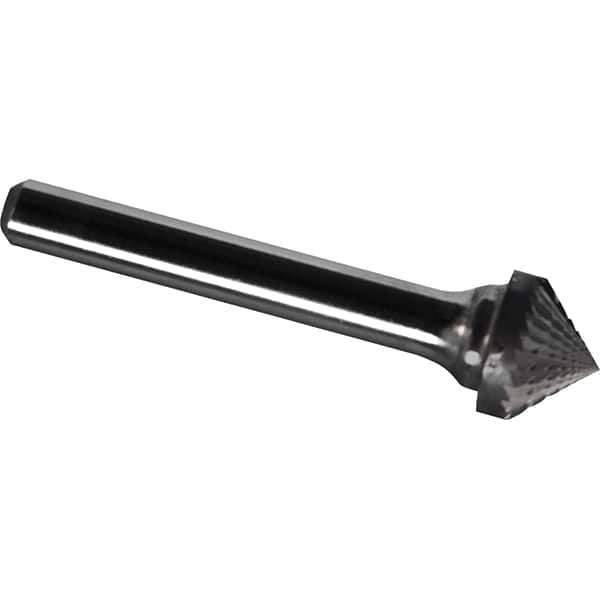 Made in USA - 19mm Cut Diam, 0.2362" Shank Diam, Cone Head Diamond Cut Burr - Carbide, 9.5mm LOC, 54.5mm OAL - Apex Tool & Supply