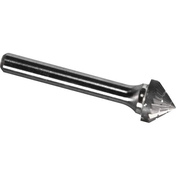 Made in USA - 1/2" Cut Diam, 0.2362" Shank Diam, Cone Head Chipbreaker Cut Burr - Carbide, 6.3mm LOC, 51.3mm OAL - Apex Tool & Supply