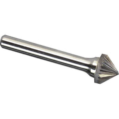 Made in USA - 7/16" Cut Diam, 1/4" Shank Diam, Cone Head Single Cut Burr - Carbide, 1/4" LOC, 2" OAL - Apex Tool & Supply