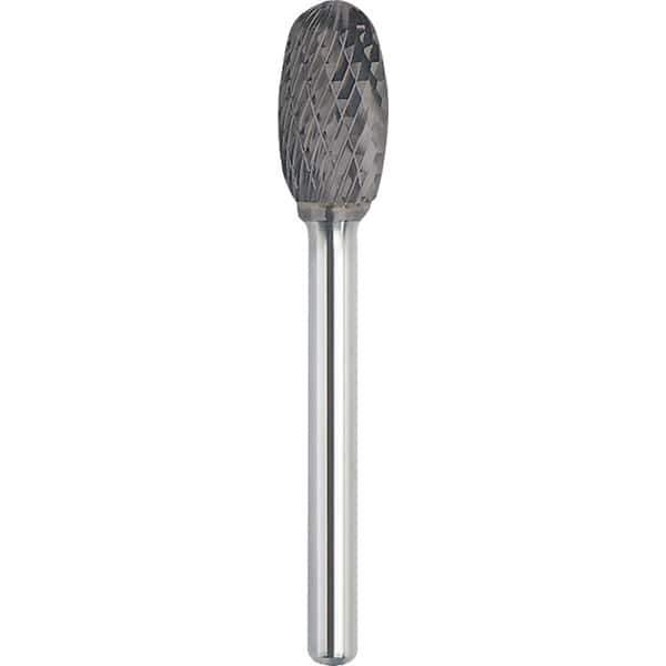 Made in USA - 1/2" Cut Diam, 0.2362" Shank Diam, Oval Head Double Cut Burr - Carbide, 22mm LOC, 66mm OAL - Apex Tool & Supply