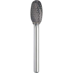 Made in USA - 6.3mm Cut Diam, 0.1181" Shank Diam, Oval Head Double Cut Burr - Carbide, 9.5mm LOC, 47mm OAL - Apex Tool & Supply