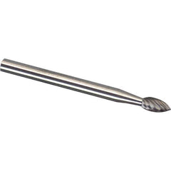 Made in USA - 3mm Cut Diam, 0.1181" Shank Diam, Tree Head Diamond Cut Burr - Carbide, 12.7mm LOC, 75mm OAL - Apex Tool & Supply