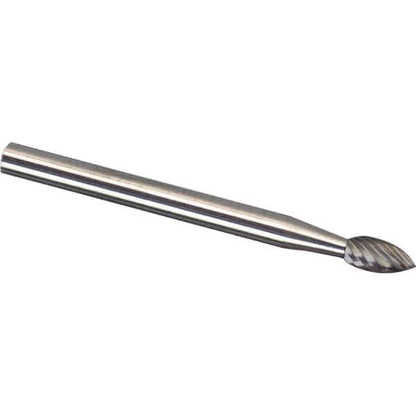 Made in USA - 1/8" Cut Diam, 1/8" Shank Diam, Tree Head Diamond Cut Burr - Carbide, 1/2" LOC, 2" OAL - Apex Tool & Supply