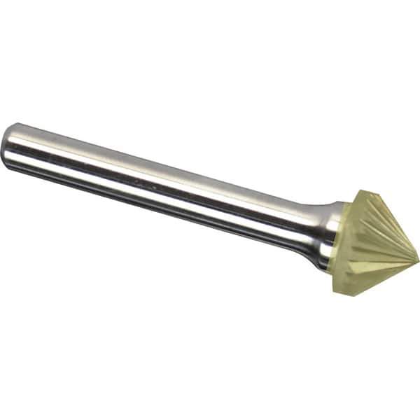 Made in USA - 3/8" Cut Diam, 1/4" Shank Diam, Cone Head Single Cut Burr - Carbide, 3/16" LOC, 1-15/16" OAL - Apex Tool & Supply