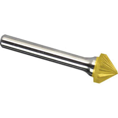 Made in USA - 3/8" Cut Diam, 1/4" Shank Diam, Cone Head Single Cut Burr - Carbide, 3/16" LOC, 1-15/16" OAL - Apex Tool & Supply