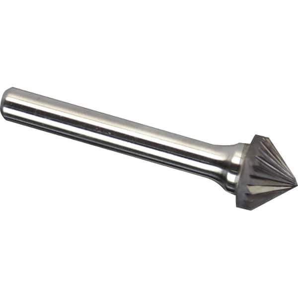 Made in USA - 1" Cut Diam, 1/4" Shank Diam, Cone Head Single Cut Burr - Carbide, 1/2" LOC, 2-1/4" OAL - Apex Tool & Supply