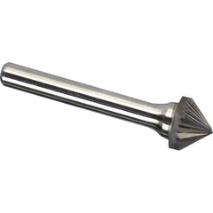 Made in USA - 3/8" Cut Diam, 1/4" Shank Diam, Cone Head Single Cut Burr - Carbide, 3/16" LOC, 1-15/16" OAL - Apex Tool & Supply
