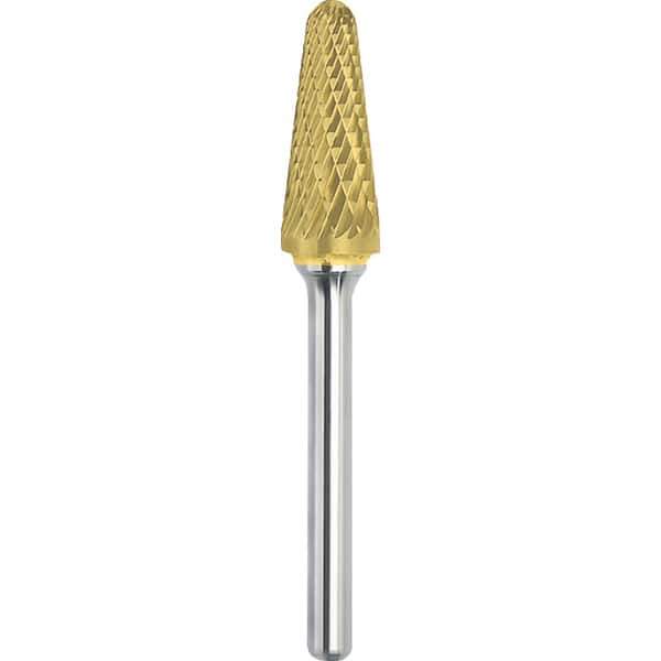 Made in USA - 1/4" Cut Diam, 1/4" Shank Diam, Cone Head Double Cut Burr - Carbide, 5/8" LOC, 2" OAL - Apex Tool & Supply