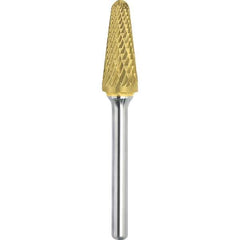 Made in USA - 1/2" Cut Diam, 0.2362" Shank Diam, Cone Head Double Cut Burr - Carbide, 28mm LOC, 73mm OAL - Apex Tool & Supply