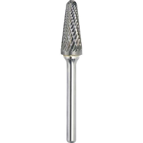 Made in USA - 3/8" Cut Diam, 1/4" Shank Diam, Cone Head Double Cut Burr - Carbide, 1-1/16" LOC, 2-13/16" OAL - Apex Tool & Supply