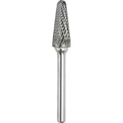 Made in USA - 5/8" Cut Diam, 1/4" Shank Diam, Cone Head Double Cut Burr - Carbide, 1-5/16" LOC, 3-1/16" OAL - Apex Tool & Supply