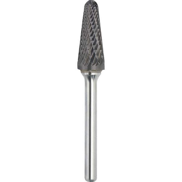 Made in USA - 5/8" Cut Diam, 1/4" Shank Diam, Cone Head Double Cut Burr - Carbide, 1-5/16" LOC, 3-1/16" OAL - Apex Tool & Supply