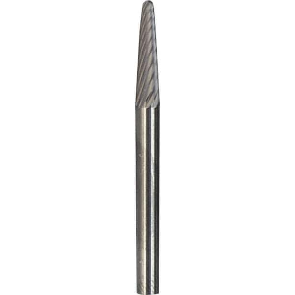 Made in USA - 1/8" Cut Diam, 1/8" Shank Diam, Cone Head Double Cut Burr - Carbide, 1/2" LOC, 1-1/2" OAL - Apex Tool & Supply