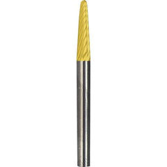 Made in USA - 1/4" Cut Diam, 1/4" Shank Diam, Cone Head Diamond Cut Burr - Carbide, 5/8" LOC, 2" OAL - Apex Tool & Supply