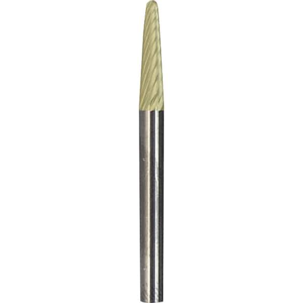 Made in USA - 1/4" Cut Diam, 1/4" Shank Diam, Cone Head Diamond Cut Burr - Carbide, 5/8" LOC, 2" OAL - Apex Tool & Supply