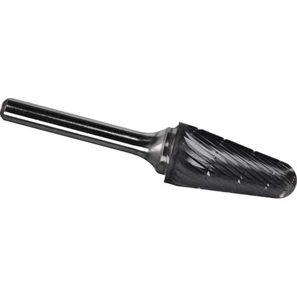 Made in USA - 1/2" Cut Diam, 1/4" Shank Diam, Cone Head Chipbreaker Cut Burr - Carbide, 1-1/8" LOC, 2-7/8" OAL - Apex Tool & Supply