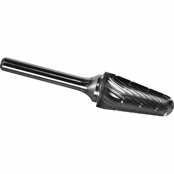 Made in USA - 1/2" Cut Diam, 1/4" Shank Diam, Cone Head Chipbreaker Cut Burr - Carbide, 1-1/8" LOC, 2-7/8" OAL - Apex Tool & Supply