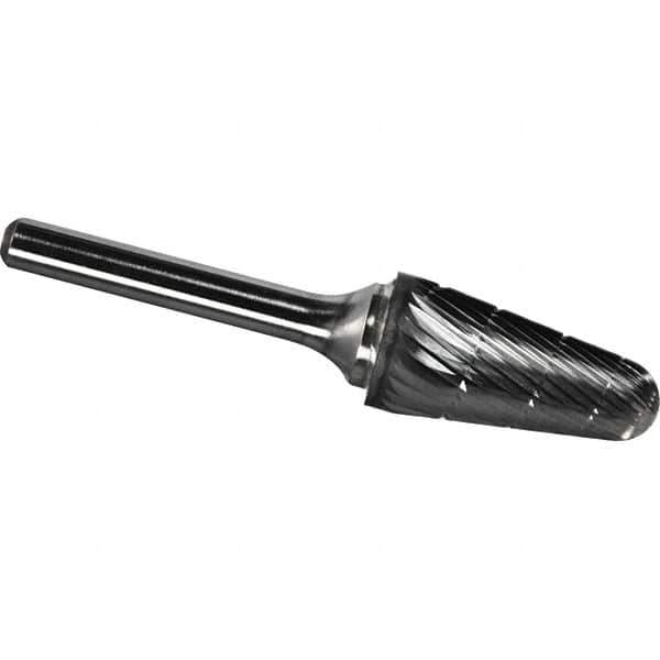 Made in USA - 5/8" Cut Diam, 1/4" Shank Diam, Cone Head Chipbreaker Cut Burr - Carbide, 1-3/16" LOC, 2-15/16" OAL - Apex Tool & Supply
