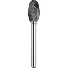 Made in USA - 6.3mm Cut Diam, 0.1181" Shank Diam, Oval Head Single Cut Burr - Carbide, 9.5mm LOC, 47mm OAL - Apex Tool & Supply