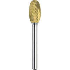 Made in USA - 9.5mm Cut Diam, 0.2362" Shank Diam, Oval Head Single Cut Burr - Carbide, 16mm LOC, 61mm OAL - Apex Tool & Supply