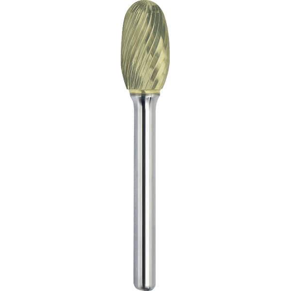 Made in USA - 1/4" Cut Diam, 1/8" Shank Diam, Oval Head Single Cut Burr - Carbide, 3/8" LOC, 1-3/4" OAL - Apex Tool & Supply