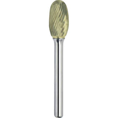 Made in USA - 9.5mm Cut Diam, 0.2362" Shank Diam, Oval Head Single Cut Burr - Carbide, 16mm LOC, 61mm OAL - Apex Tool & Supply