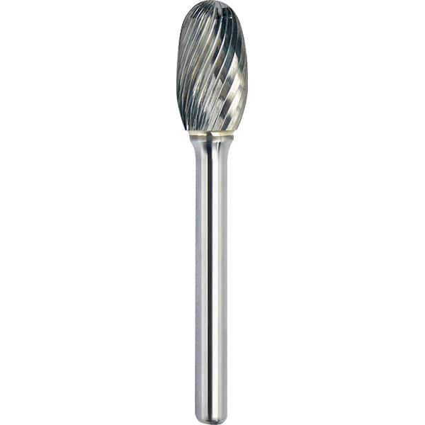 Made in USA - 16mm Cut Diam, 0.2362" Shank Diam, Oval Head Single Cut Burr - Carbide, 25mm LOC, 70mm OAL - Apex Tool & Supply