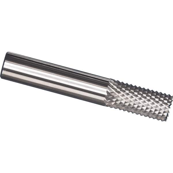 Made in USA - 8mm Diam, 25mm LOC, Burr End, Solid Carbide Diamond Pattern Router Bit - Right Hand Cut, 63mm OAL, Use on Fiberglass - Apex Tool & Supply