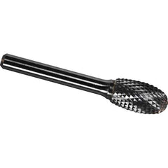 Made in USA - 5/8" Cut Diam, 1/4" Shank Diam, Oval Head Diamond Cut Burr - Carbide, 1" LOC, 2-3/4" OAL - Apex Tool & Supply