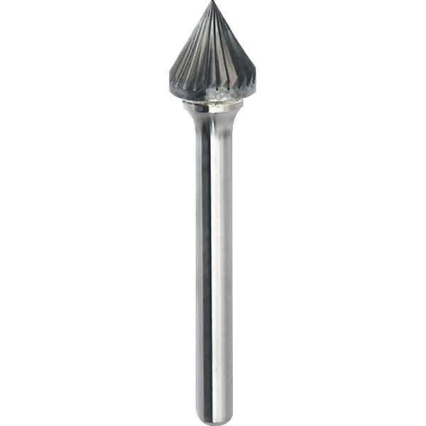 Made in USA - 1/2" Cut Diam, 1/4" Shank Diam, Cone Head Single Cut Burr - Carbide, 7/16" LOC, 2-3/16" OAL - Apex Tool & Supply