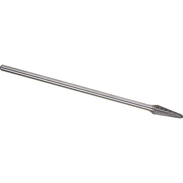Made in USA - 1/2" Cut Diam, 1/4" Shank Diam, Cone Head Single Cut Burr - Carbide, 1-1/8" LOC, 7-1/8" OAL - Apex Tool & Supply