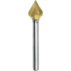 Made in USA - 5/8" Cut Diam, 1/4" Shank Diam, Cone Head Single Cut Burr - Carbide, 9/16" LOC, 2-5/16" OAL - Apex Tool & Supply