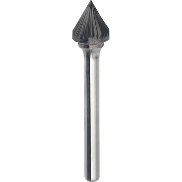Made in USA - 5/8" Cut Diam, 1/4" Shank Diam, Cone Head Single Cut Burr - Carbide, 9/16" LOC, 2-5/16" OAL - Apex Tool & Supply