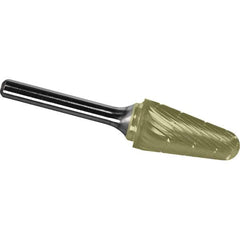 Made in USA - 5/8" Cut Diam, 1/4" Shank Diam, Cone Head Chipbreaker Cut Burr - Carbide, 1-5/16" LOC, 3-1/16" OAL - Apex Tool & Supply