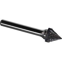 Made in USA - 1/2" Cut Diam, 1/4" Shank Diam, Cone Head Diamond Cut Burr - Carbide, 7/16" LOC, 2-3/16" OAL - Apex Tool & Supply