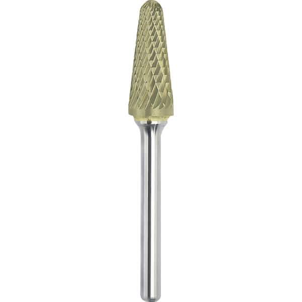 Made in USA - 1/2" Cut Diam, 1/4" Shank Diam, Cone Head Double Cut Burr - Carbide, 1-1/8" LOC, 2-7/8" OAL - Apex Tool & Supply