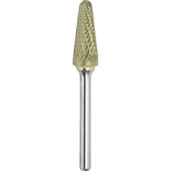 Made in USA - 9.5mm Cut Diam, 0.2362" Shank Diam, Cone Head Double Cut Burr - Carbide, 27mm LOC, 72mm OAL - Apex Tool & Supply