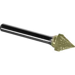 Made in USA - 16mm Cut Diam, 0.2362" Shank Diam, Cone Head Diamond Cut Burr - Carbide, 14.5mm LOC, 59.5mm OAL - Apex Tool & Supply