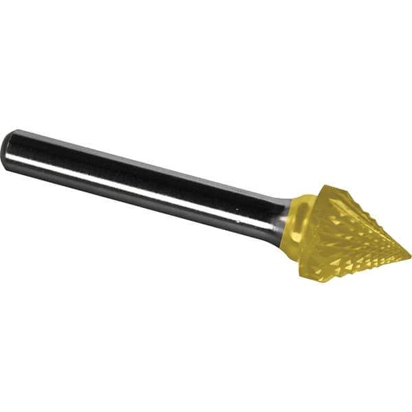 Made in USA - 9.5mm Cut Diam, 0.2362" Shank Diam, Cone Head Diamond Cut Burr - Carbide, 8mm LOC, 53mm OAL - Apex Tool & Supply