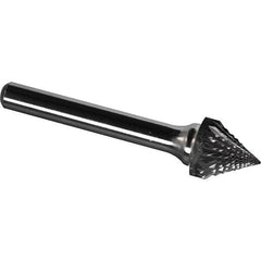 Made in USA - 1/2" Cut Diam, 1/4" Shank Diam, Cone Head Diamond Cut Burr - Carbide, 7/16" LOC, 2-3/16" OAL - Apex Tool & Supply