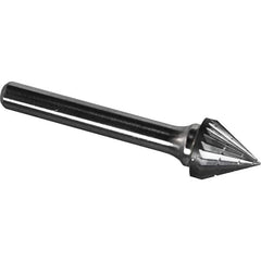 Made in USA - 1" Cut Diam, 1/4" Shank Diam, Cone Head Chipbreaker Cut Burr - Carbide, 15/16" LOC, 2-9/16" OAL - Apex Tool & Supply
