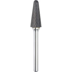 Made in USA - 19mm Cut Diam, 0.2362" Shank Diam, Cone Head Single Cut Burr - Carbide, 38mm LOC, 83mm OAL - Apex Tool & Supply