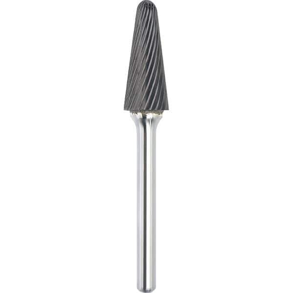 Made in USA - 3/4" Cut Diam, 1/4" Shank Diam, Cone Head Single Cut Burr - Carbide, 1-1/2" LOC, 3-1/4" OAL - Apex Tool & Supply