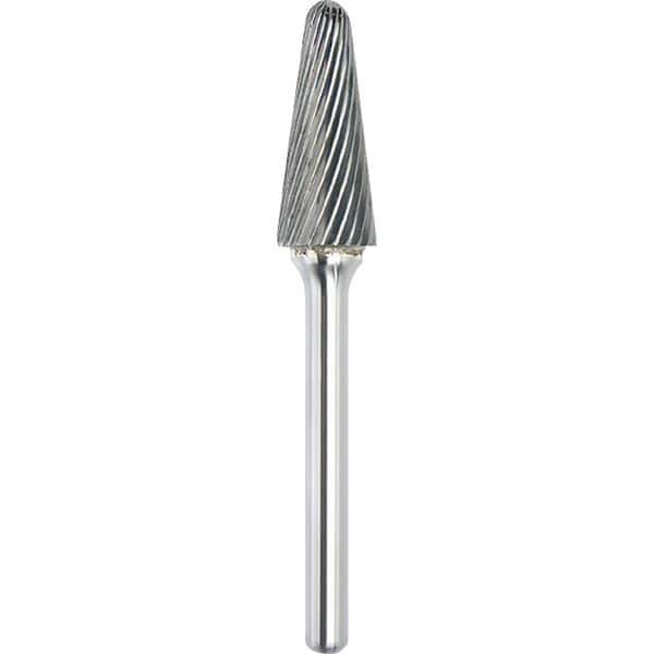 Made in USA - 3/8" Cut Diam, 1/4" Shank Diam, Cone Head Single Cut Burr - Carbide, 1-1/16" LOC, 2-13/16" OAL - Apex Tool & Supply