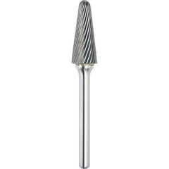 Made in USA - 3/8" Cut Diam, 1/4" Shank Diam, Cone Head Single Cut Burr - Carbide, 1-1/16" LOC, 2-13/16" OAL - Apex Tool & Supply