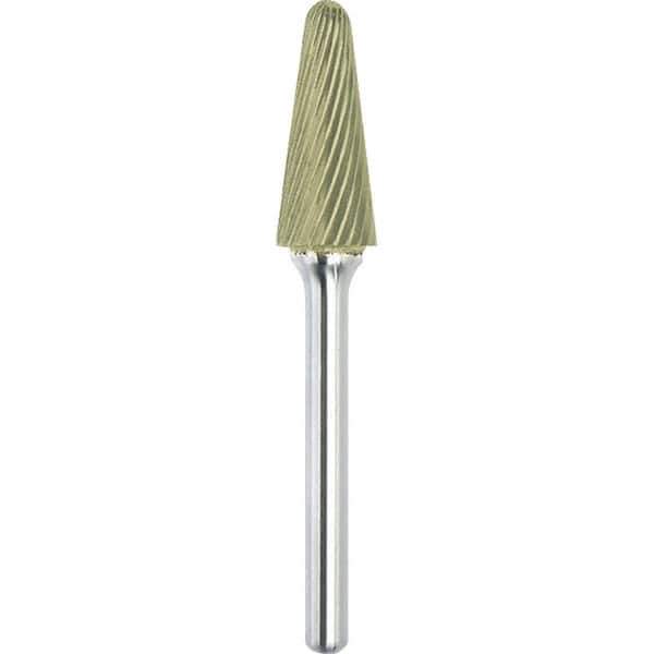 Made in USA - 5/8" Cut Diam, 1/4" Shank Diam, Cone Head Single Cut Burr - Carbide, 1-5/16" LOC, 3-1/16" OAL - Apex Tool & Supply