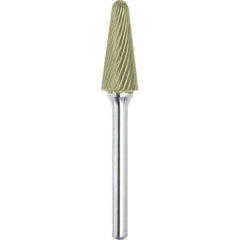 Made in USA - 19mm Cut Diam, 0.2362" Shank Diam, Cone Head Single Cut Burr - Carbide, 38mm LOC, 83mm OAL - Apex Tool & Supply